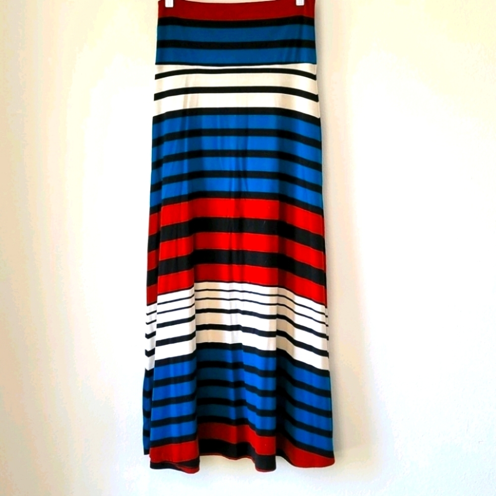 Mossimo Maxi Skirt Small A-Line Striped S Cream Rust Turquoise & Black Flowy